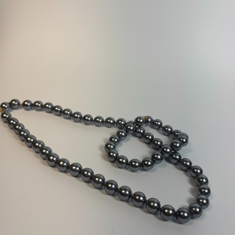 Necklace and Bracelet Set Steel Grey Gold Tone Invisible Clasp Adjustable - Picture 6 of 9